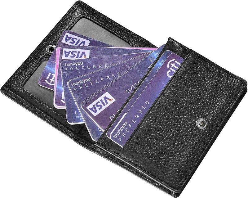 Outrip Genuine Leather Business Card Holder Name Card Case Credit Card Wallet with ID Window RFID Blocking (Black2) - Image 4